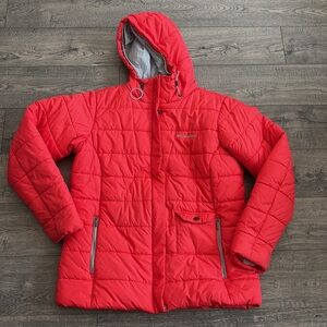 Columbia Women's Large Jacket Coat Puffer Puffy L Red Zip Up Parka Hooded